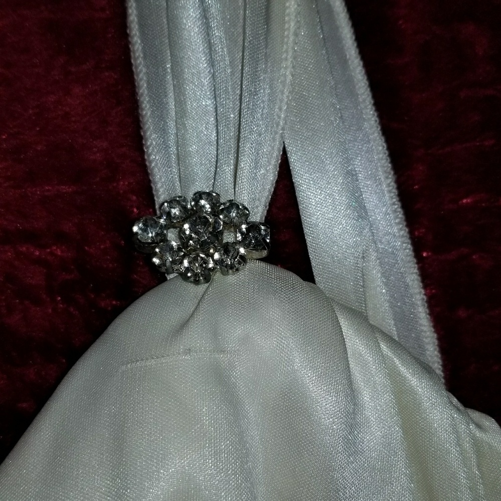 White Dress with Black Ribbon & Rhinestones - Picture 7 of 8